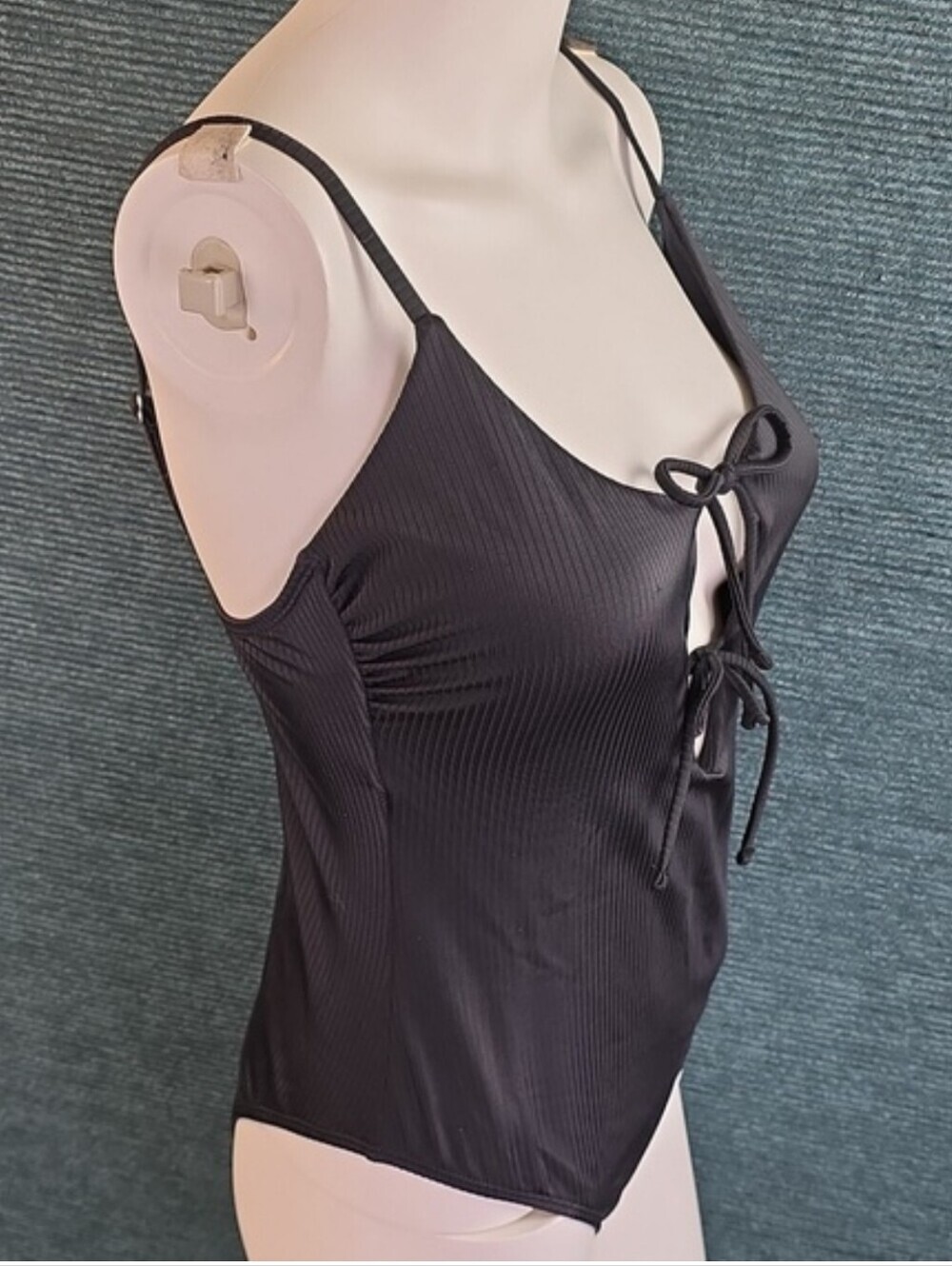 Black Two Tie Ottoman Ribbed One Piece Swimsuit No Boundaries - Picture 5 of 12